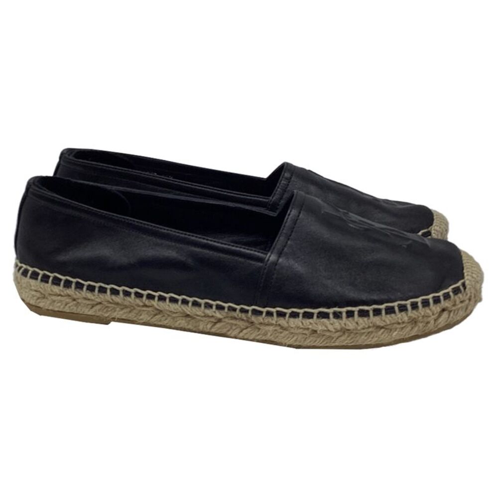 Yves Saint Laurent Espadrille Sandals in Black Leather